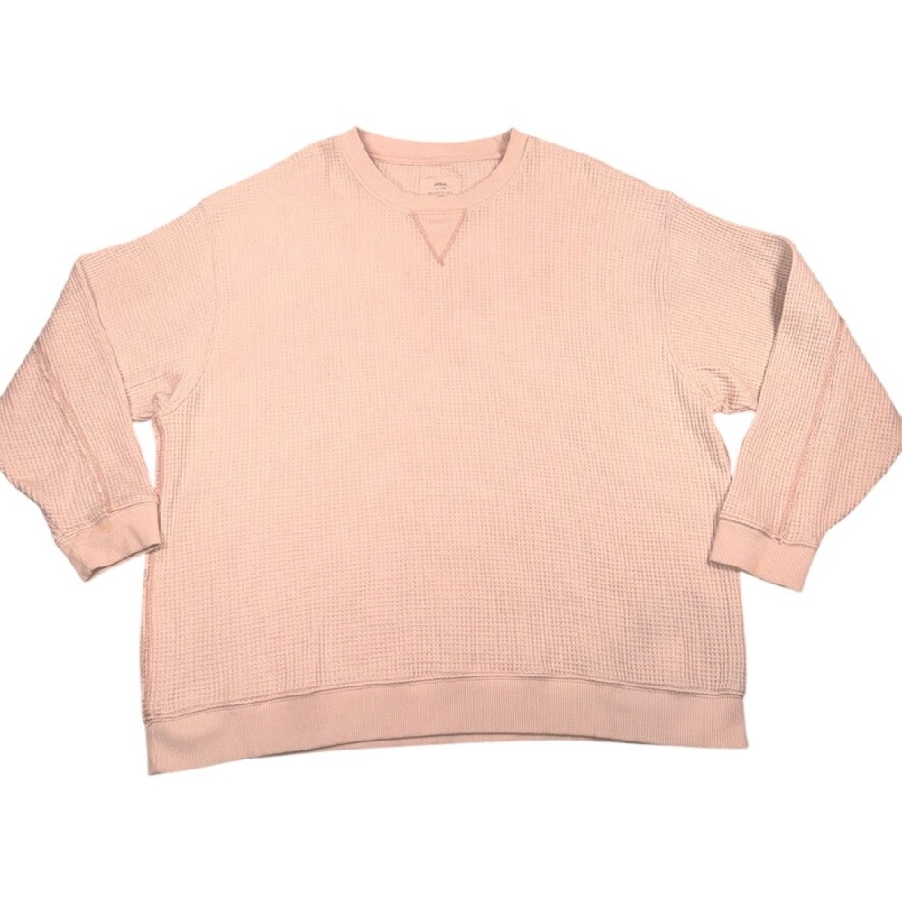 Aerie Oversized Waffle Knit Pullover XL Women Pink Thermal Cotton Blend